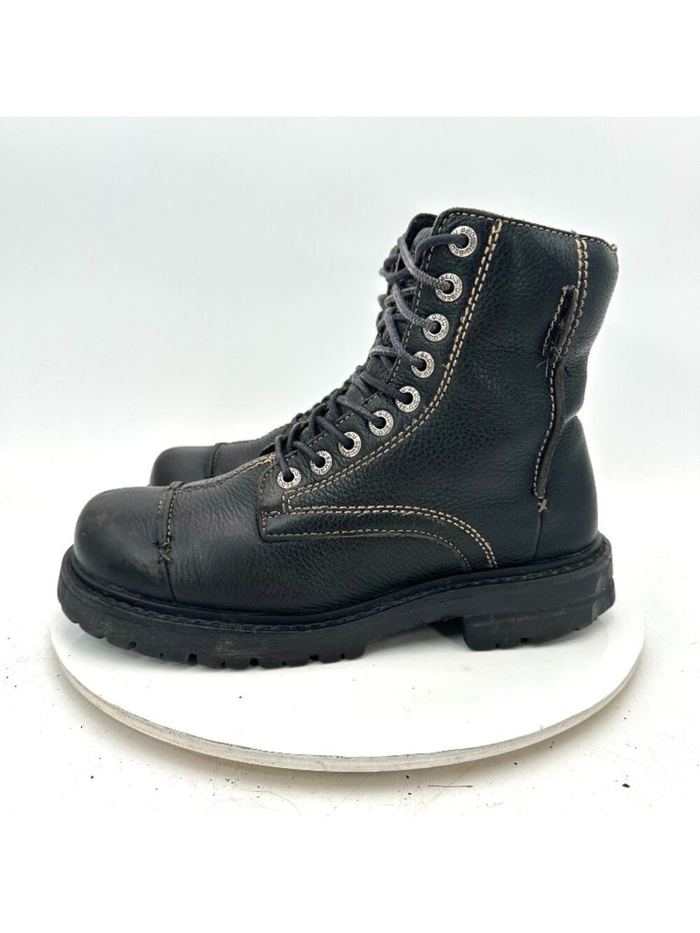 Bed Stu Men Size 8 Black Leather Cap Toe Lug Sole Combat Lace Up Moto Boot